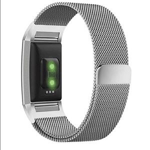 Silver Fitbit Charge 2 band; fitness tracker band
